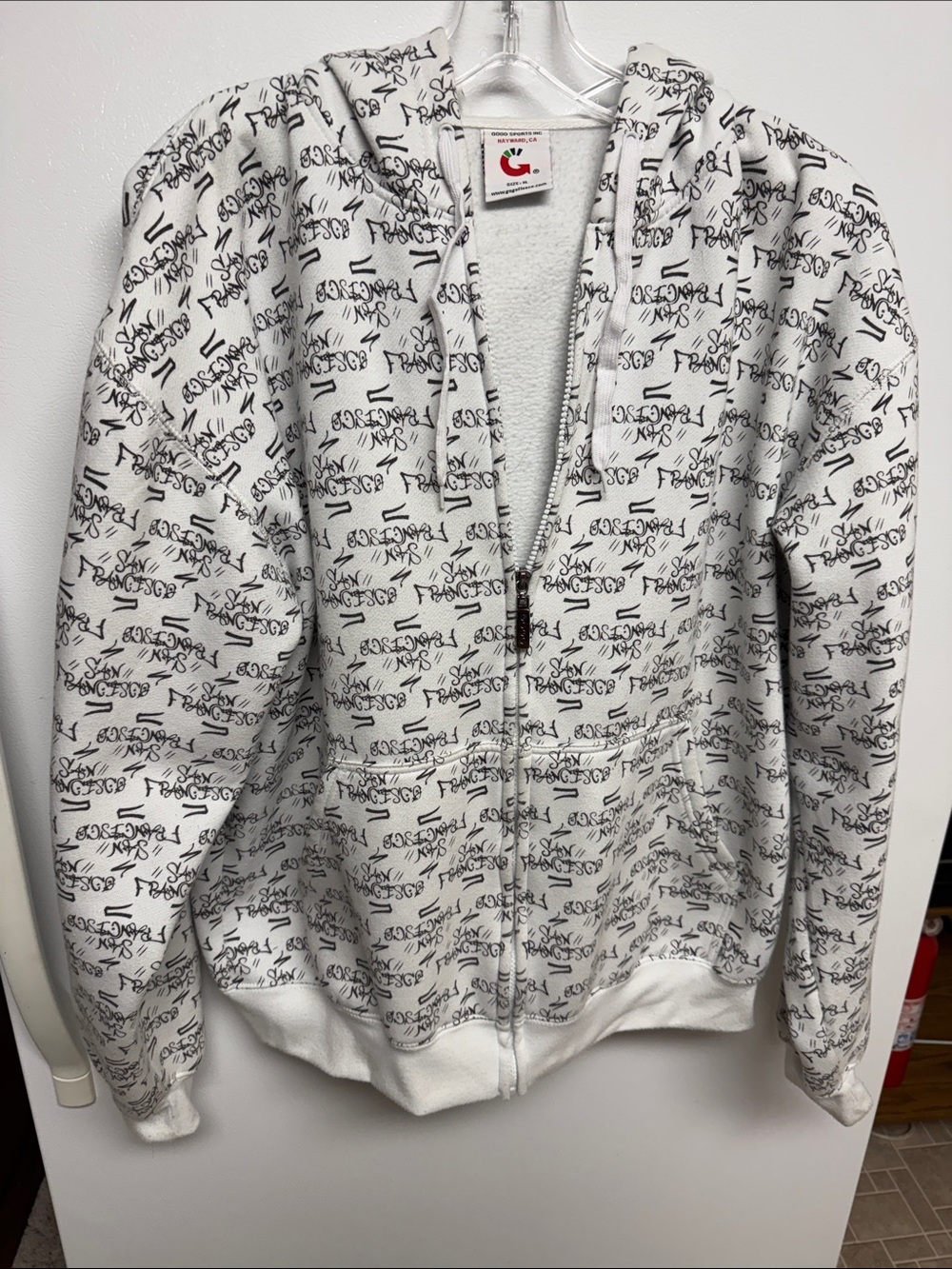 San Francisco White Script-Print Zip-Up Hoodie